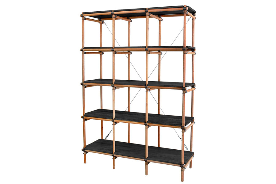 Mahogany Wood &amp; Metal shelves (122x46x180cm)